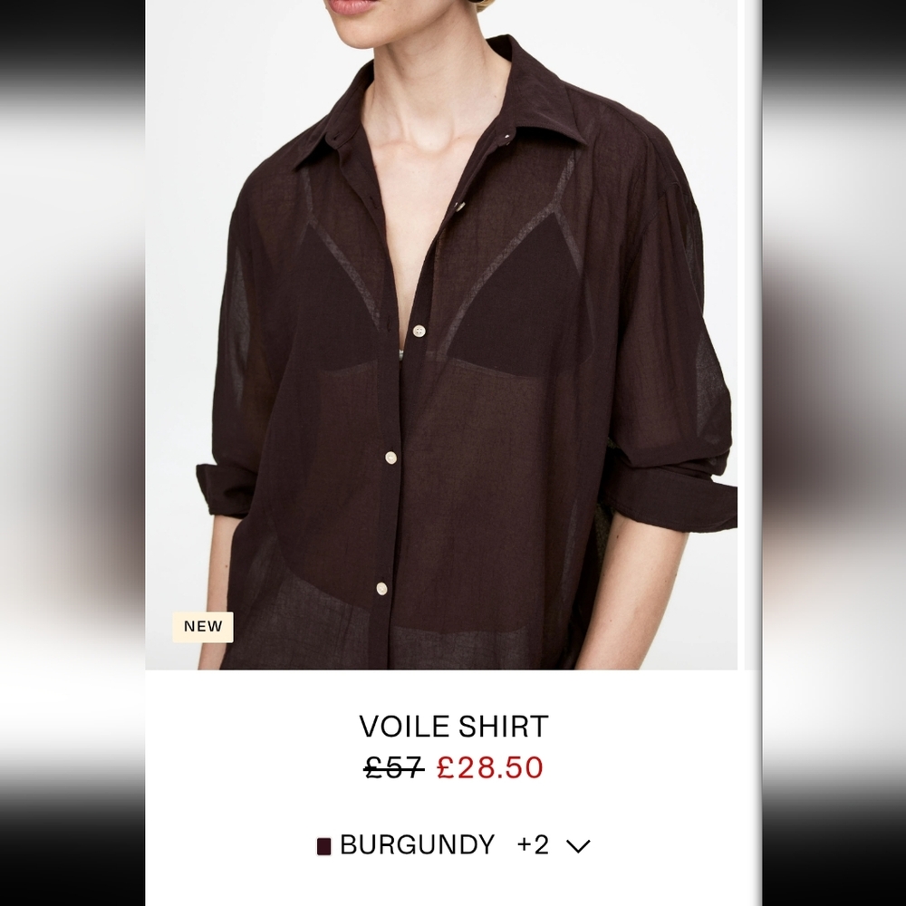 ISO! Arket Voile Button-down Semi-Sheer Shirt In Burgundy